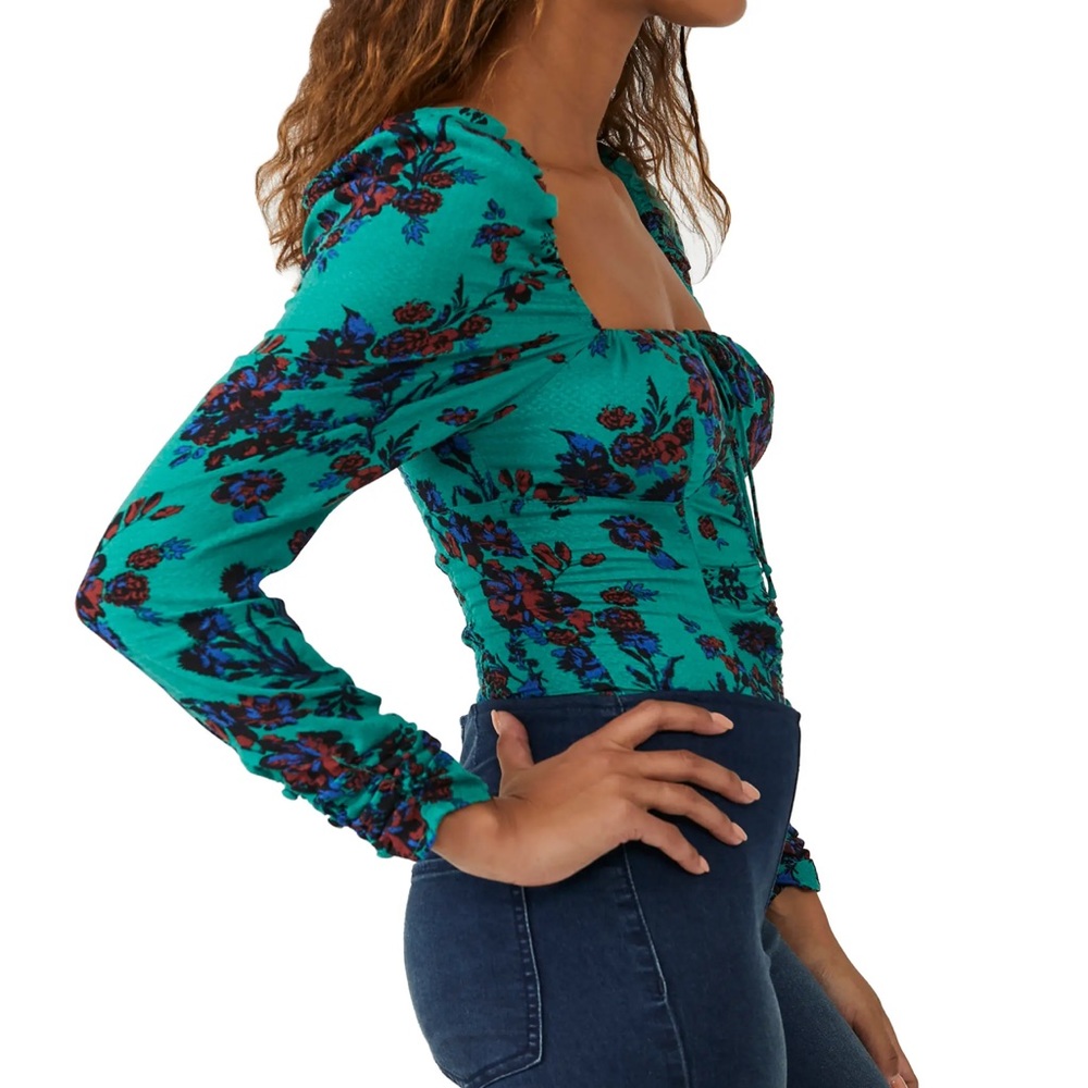 Free People Hilary Print Keyhole Neck Top